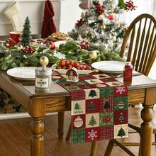 1pc Christmas Tree & Snowflake Print Patchwork Christmas Table Runner, Christmas Tree Gift Party Decor Cloth, Holiday Dining Table & Coffee Table Decor, Winter Kitchen & Dining Room Home Party Decoration - Multicolor - View 10