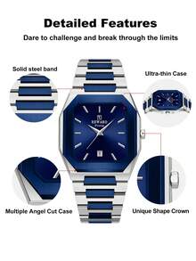 REWARD REWARD Men's Quartz Watch Business Fashion Style Timing Calendar Luminous Hands Multi-Functional Men Wristwatch High Quality Gift Classic Design Stainless Steel Watch Band