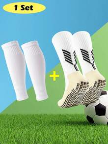 1 双男士防滑足球袜，加厚缓冲和抓地力运动袜，抓地力袜，适合健身房，秋季 - 白色 - 查看 8