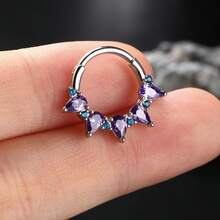 ADYJELY 1 pezzo Elegante anello al setto nasale in acciaio inossidabile ipoallergenico con gemma CZ viola da 16G, design lucido e unico, placcato in oro 18K, anello a segmento unico, anello al setto nasale durevole, adatto per piercing al cartilagine, daith, conca, elice, tragus, rook, lobo, decorazione per piercing al corpo, orecchino per lobo, da 8mm e 10mm, per donne e uomini