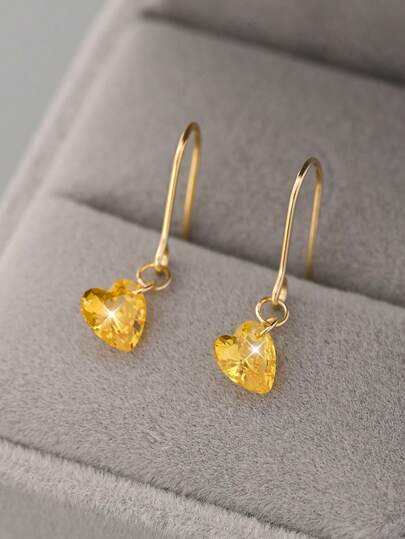 1 Pair Fashionable Retro S925 Sterling Silver Yellow Heart Shaped Elegant Earrings, Gift For Friends, Classmates, Birthday Party, New Design