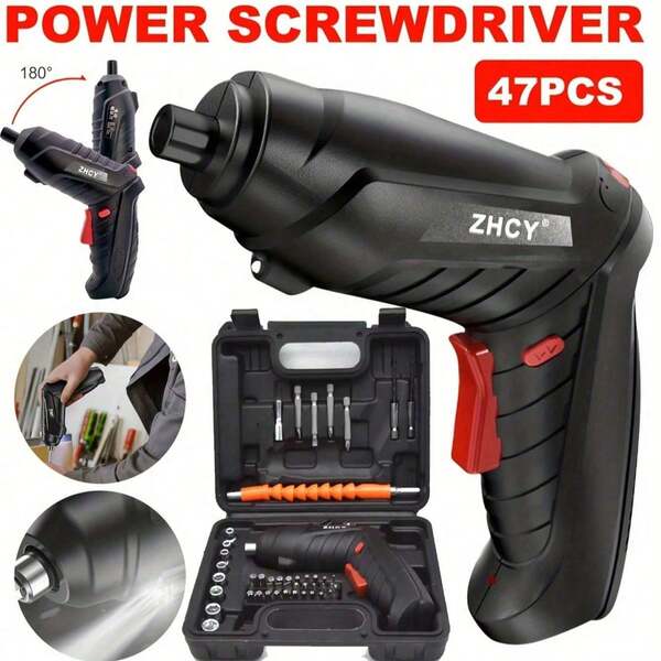 Rechargeable Cordless Electric Screwdriver Set, Wireless Screwdriver Impact Drill, Mini Pistol Drill, Lithium-Ion Power Tool, Suitable For Home Installation, Appliance Repair, Wood Drilling, Rotatable Body With LED Work Light