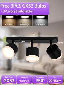 GX53 Recessed Ceiling Light, Room Decor Wall Lamp, Home LED Spotlight, Single/Double/Triple Head Spotlight, Black/White, Compatible With GX53 Bulb, Suitable For Living Room/Kitchen/Shop/Hallway/Bedroom/Cafe/Gallery/Museum/Attic/Dining Room/Entrance, Choose Size As Needed - GX53 Lamp Holder (rotatable Horizontally 350° and Vertically 90°) - View 19