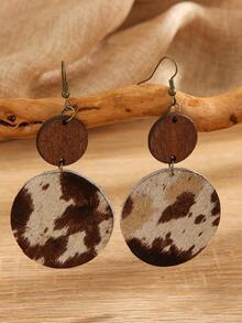 1pair Vintage Cow Pattern Round Drop Earrings For Women For Daily Decoration - Nhiều màu - Xem 1