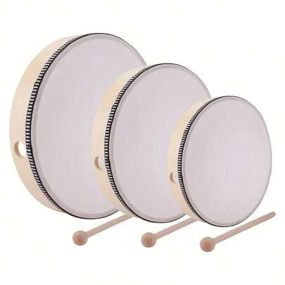 1pc Wooden Hand Drum, Natural Wood Adult Hand Drum Percussion Instrument Toy, Orff Drum, Dance Drum, Includes 1 Mallet, Suitable For Music Teaching And Beginners, Loud And Clear Sound, Easy To Learn, Applicable For Home Entertainment, School Supplies, Party Supplies, Performance Instruments, Band Supplies, Outdoor Activities, Festivals, New Year Parties, Eid Al-Fitr, Eid Al-Adha