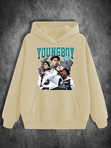 Men's 450g Heavyweight Hoodie | Hip-Hop Rap Street Style | Graphic Of YoungBoy Never Broke Again | Vintage Apparel, Loose Fit | Autumn/Winter Pullover With Pocket | Ideal Gift For Friends Or Family Members - 杏色 - 查看 1