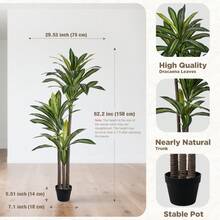 Artificial Dracaena Tree Faux Plants Indoor Outdoor Decor Fake Trees In Black Pot Realistic Silk Green Plant For Home Decor Office Living Room Porch Patio Housewarming 1 Pack - màu xanh lá - Xem 3