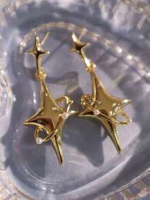 1 Pair Fashion Luxury Star Shaped Drop Earrings, Suitable For Any Occasion For Women - Gold - View 3