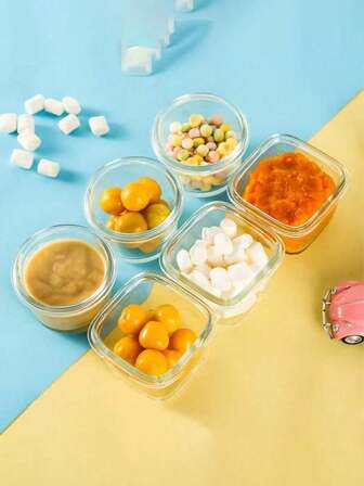 3 piezas Recipientes de vidrio cilíndricos y cuadrados de 150 ml para almacenamiento de alimentos y salsas, tarros apilables herméticos y a prueba de fugas de 22,6 cm