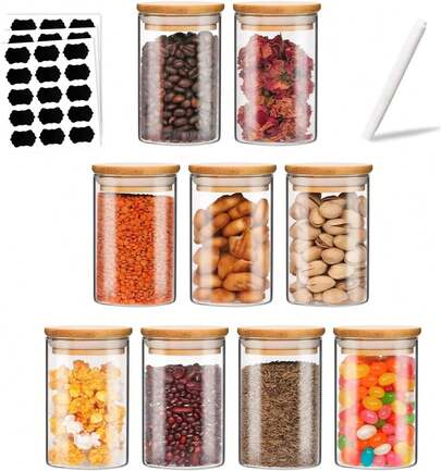 Contenedor de Avena, Paquete de 9 Frascos de Vidrio con Tapas Selladoras, Frascos de Avena de Vidrio de 210ml, Adecuado para Decoración de Cocina, Organización de Cocina, Uso en el Hogar y Baño