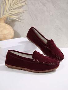 Women's Wide Width Flat Loafers, Burgundy, Handmade Stitching, Fashion & Comfortable, Lightweight, Suitable For Home, Outdoor, Travel, Vacation, Casual - Burgundy - View 6