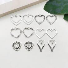 10/12 件混合仿古银哥特式荆棘心形荆棘十字架饰品合金复古吊坠适用于 DIY 项链耳环钥匙扣珠宝制作工艺配件 - 復古銀色 - 查看 21