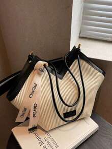 Dedoo Neue Mode Allround Kontrast Farbdesign Einbuchtungsdesign Große Kapazität Doppelgriff Schultertasche, geeignet für Reisen, Einkaufen, Pendeln zur Arbeit mit Schal Dekorationsdesign, Damen elegante Geldbörse, Business Pendler Geldbörse