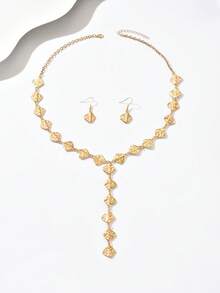 Bộ 2 món trang sức mặt dây chuyền hình thoi bất đối xứng tối giản và hoa tai, phong cách kim loại, đa năng cho trang phục hàng ngày, ngày lễ, tiệc tùng - Vàng - Xem 2