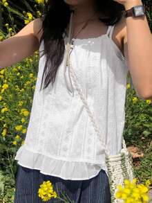 Atasan Tank Top Camisole Warna Polos Serbaguna untuk Musim Semi/Panas, Kasual, Warna Putih - Putih - View 4