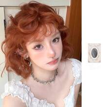 日系オレンジカラーウィッグ ショートヘアドール風 ショートカール 幾字前髪 ウールカール ナチュラル COSフルウィッグ - [ダーティーオレンジ] ヘアネット - チェックする 5