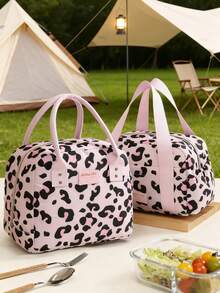 1pc Insulated Lunch Bag For Women Men, Reusable Lunch Box For Office Picnic Hiking Beach,Leakproof Cooler Tote Bag Organizer,Large Capacity Thermal Cooler Tote Bag With Handle, Waterproof Lunch Box Bag, Portable Lunch Organizer Pink Leopard Lunch Bag