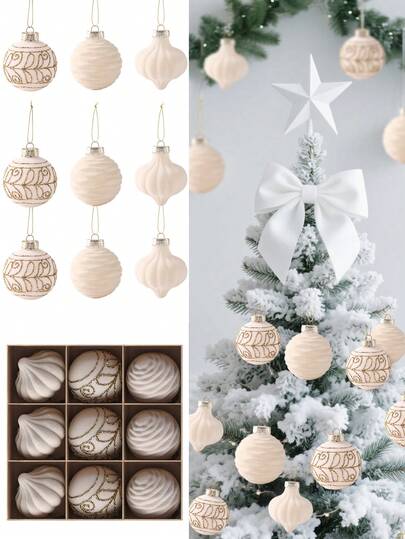 9 件圣诞球装饰品 - 圣诞树装饰品，防碎圣诞装饰品，圣诞树悬挂球装饰品，植绒圣诞树悬挂球装饰品组合，适用于节日生日婚礼圣诞派对装饰。