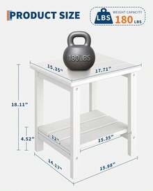 Meiyiu Outdoor Side Table 18 X 15 Inch, HDPE 2-Tier Patio Side Tables For Outside, All-Weather End Table For Patio Pool Deck Indoor Backyard - trắng - Xem 2
