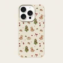 1 pièce Étui de téléphone décoratif avec sapin de Noël et nœud en forme d'ours en peluche, en matériau TPU, compatible avec les téléphones Apple - Blanc - Voir 5
