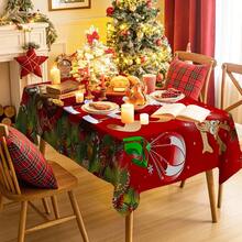 1/20pcs Christmas Theme Polyester Tablecloths, Stain-Resistant Waterproof Rectangular Tablecloths, Woven, Suitable For Picnic, Camping, Wedding, Birthday Party, Restaurant And Buffet - Vintage Home Decor - Multicolor - View 9