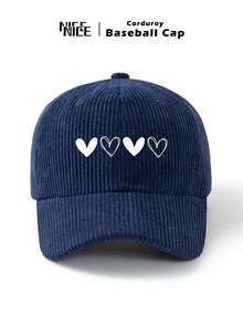 1pc Men's Heart Print Corduroy Baseball Cap, Unisex Retro Soft Top Baseball Hat, Thick Autumn/Winter Outdoor Adjustable Snapback, Suitable For Commuting, Outdoor, Travel, Sports, Golf, Fishing, Ideal Gift For Friends And Family