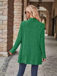 Plus Size Women Long Sleeve Solid Color Knitted Cardigan - Green - View 2
