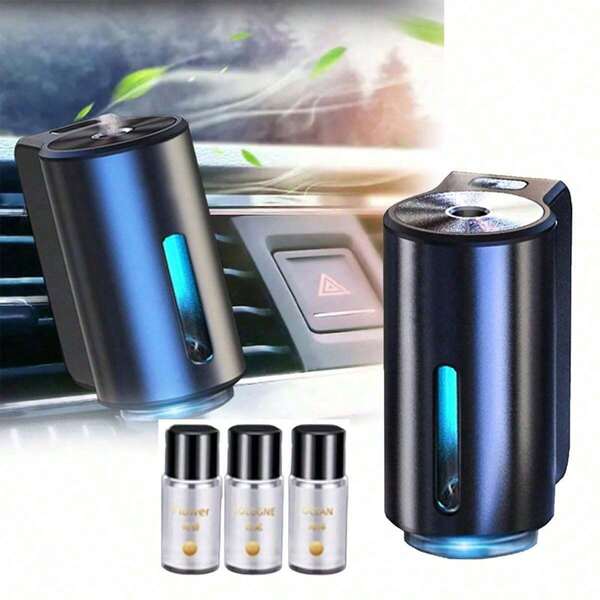Difusor de ventilación de coche con 3x10ML de perfume natural francés, difusor de coche portátil sin agua, ambientador de aire con difusor de aromaterapia con 3 modos de niebla y capacidad de batería de 200mAh