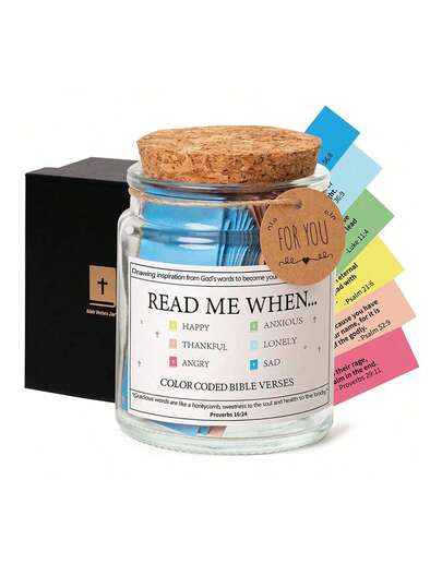 1pc Colorful Bible Verse Jar, Inspirational Bible Verse Jar, Hope Glass Or Plastic Bible Verse Jar (For Women), Religious Gift For Men, Canned Bible Verses, Graduation Gift, Prayer Jar, Jesus Decor, Bible Verse Reading Jar, Bible Decor, Bible Supplies, Bible Verse Cards, Bible Study Christian Gifts, Prayer Jar Gift (For Women), Back To School Gift For Parents And Friends (1pc)