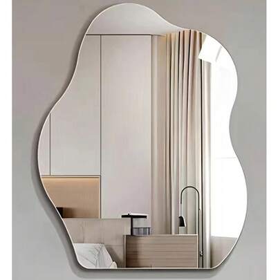 Acrylic Cloud-Shaped Wall Mirror, Adhesive Bathroom Soft Mirror, Asymmetrical Makeup Mirror, No Drilling Required