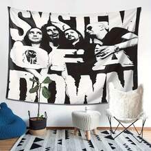 Decadent System Series Wall Hanging Tapestry - Black And White Band Decor With SYSTEM OF DOWN Text, No Electricity Needed Horizontal Poster For Bedroom, Living Room, Dorm - Modern Industrial Chic Room Decoration - 彩色 - 查看 3