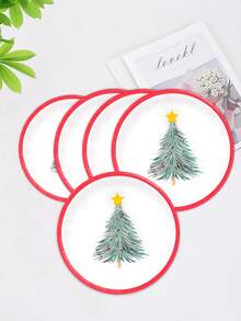 10 piezas/20 piezas/50 piezas Juego de vajilla navideña con platos de papel con árbol de Navidad verde, platos de postre/pastel de 7 pulgadas lindos, platos de cena de 9 pulgadas hermosos para fiestas de Navidad, suministros y decoración de fiesta de invierno y Navidad