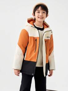 Balabala Boys Winter Down Jacket, Thick & Warm, Colorblock Design, Comfortable - Red Hue - View 2