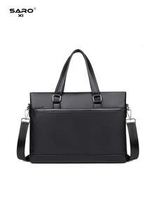 saroxi 1pc Men's Business Handbag, Casual Shoulder Bag, Fashionable Crossbody Bag, Versatile High-End Outdoor New Model Gift, Travel Storage Multifunctional Large Capacity Bag, PU Leather Gift For Friends Laptop Bag - Black - View 6