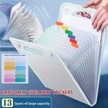 1 Portable Expanding File Folder Organizer - 13 Layers Large Capacity A4 File Storage Bag, Durable PP Plastic With Ergonomic Handle, Sky Blue & Pink Suitable For Office, Home Organization, Desktop File Organizer, Fashionable File Bag, Polypropylene Material - 白色 - 查看 9