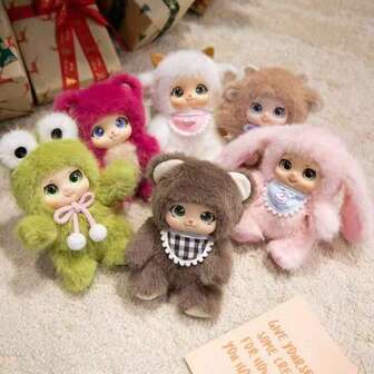 Cute Plush Cartoon Family Dolls, Soft Adorable Resin Face Pendant Plush Toys, Cartoon Backpack Hanging Ornament, Keychain Doll, Holiday Gift