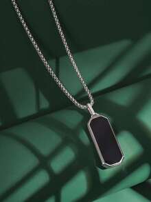 1pc 4mm Thick Black Geometric Stainless Steel 60cm Necklace, Jewelry, Personalized Gift For Men, Christmas, New Year