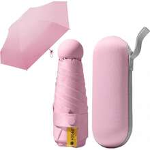 Paraguas de bolsillo, a prueba de lluvia y sol, mini paraguas plegable, protección UV, a prueba de viento y lluvia, ligero y portátil, con caja de almacenamiento, adecuado para llevar diariamente en bolsos o mochilas - Rosa - Ver 2