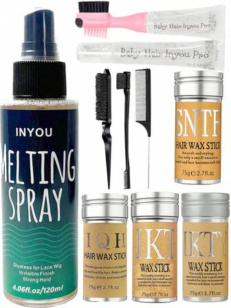 ikt Hair Styling & Wig Care Set – Lace Melting Spray, Hair Wax Sticks, Edge Control Gel & Comb Kit, Strong Hold Frizz Control Tools For Sleek Hair, Natural Hairline & Daily Wig Care