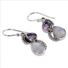Double Water Drop Purple And White Earrings, Curved Bead Edge Design, Romantic And Elegant Style, Suitable For Valentine's Day And Dinner Parties, Showing Soft Contour And Detail Decoration - 預設 - 查看 2
