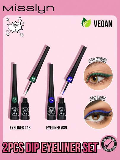  2pcs MISSLYN Liquid Eyeliner Pen Set, Waterproof & Smudge-Proof Eyeliner Gel, Matte Eyeliner Gel, Nourishing Eyeliner Pen, High Pigment Eyeliner Pen, Colored Liquid Eyeliner Pen, Suitable For Y2K Eyeshadow, Cosplay, Valentine's Day, Winter, Y2K Makeup Party, Holidays, Cosplay