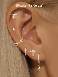 Set de 6 piezas (para 1 oreja) Juego de aretes para mujeres con circonita chapada en oro, accesorios de joyería para vacaciones y fiestas