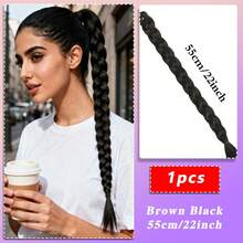 1pc Long Braided Synthetic Hair Extension Ponytail, Women's Ponytail With Headband, Made Of Synthetic Fiber, Available In Multiple Lengths, Suitable For Christmas, Daily Wear, Parties And More - Chocolate Brown - View 14