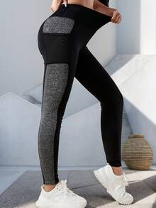 高腰收腹口袋瑜伽裤，健身紧身裤，户外修身弹力裤，黑色春季款 - 黑色 - 查看 5