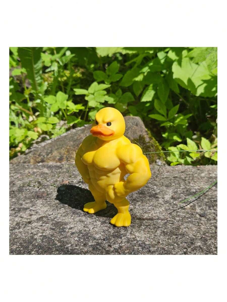 1 件创意搞笑肌肉鸭装饰物，用于书桌、书架、咖啡厅、入口通道、小空间装饰的装饰鸭子雕像，古怪的哑铃鸭子办公桌配件，有趣的圣诞节/万圣节礼物，办公桌减压 - 黃色 - 查看 1