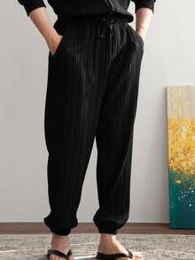 Pantalones con pierna plisada para hombres, cómodos, transpirables y suaves, adecuados para uso casual, vacaciones, uso diario, ir al trabajo y la escuela