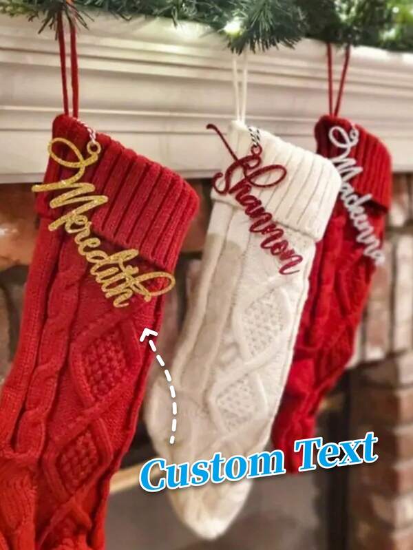 1 pieza Etiqueta de nombre de acrílico personalizada para decoración de calcetín de Navidad, colgante de letra en inglés personalizado, adecuado para fiestas festivas, Navidad, celebración, fiesta festiva, estilo elegante, materiales de acrílico.
