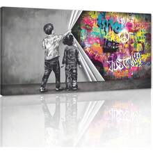 1 pieza Obra de arte de pared con estilo de graffiti, impresión de arte de pared en lienzo, cortinas para niños, pintura posmoderna para decoración del hogar, sala de estar, decoración de habitación infantil