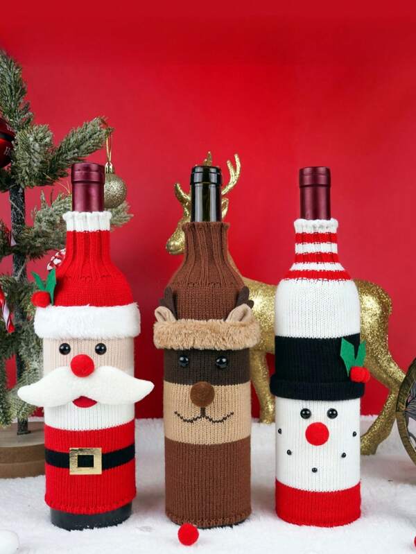 New Christmas Wine Bottle Cover, Creative Champagne/Wine Bottle Covers With Santa Claus, Snowman, Deer Designs, Knitted Wine Bottle Sleeves, Holiday Decor For Hotel, Restaurant, Dining Table