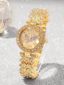 2pcs Stylish Women's Quartz Watches With Shiny Heart Element Bracelet Set, Minimalist Round Dial, Elegant And Comfortable Strap, The Best Gift For Her, Ideal For Back-To-School Season, Holiday Gifts, And Everyday Wear.